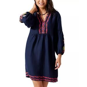 Tommy Bahama St. Lucia Tropical Embroidered Dress Cover Up Navy Size Small